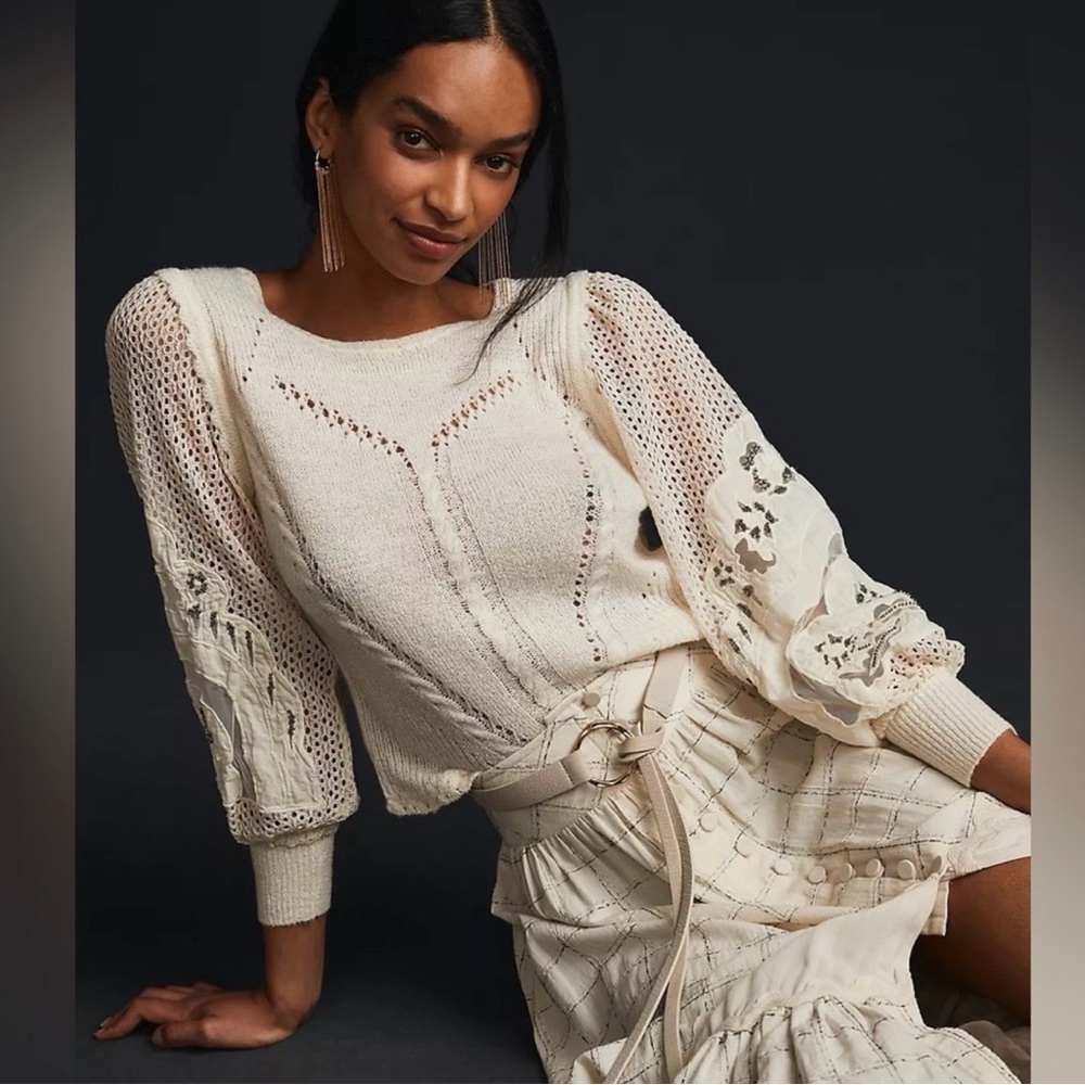 Anthropologie Soft Cream Knit Top